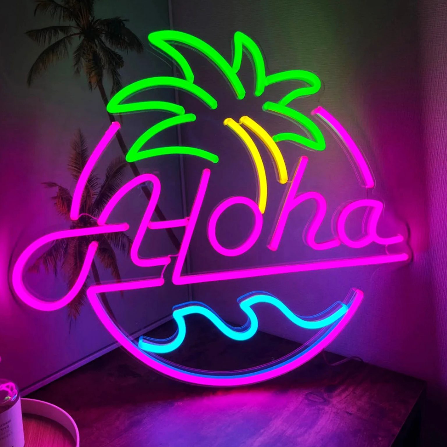 Aloha Hello Palm Tree Bar Neon Signs | Liuyang Lamps